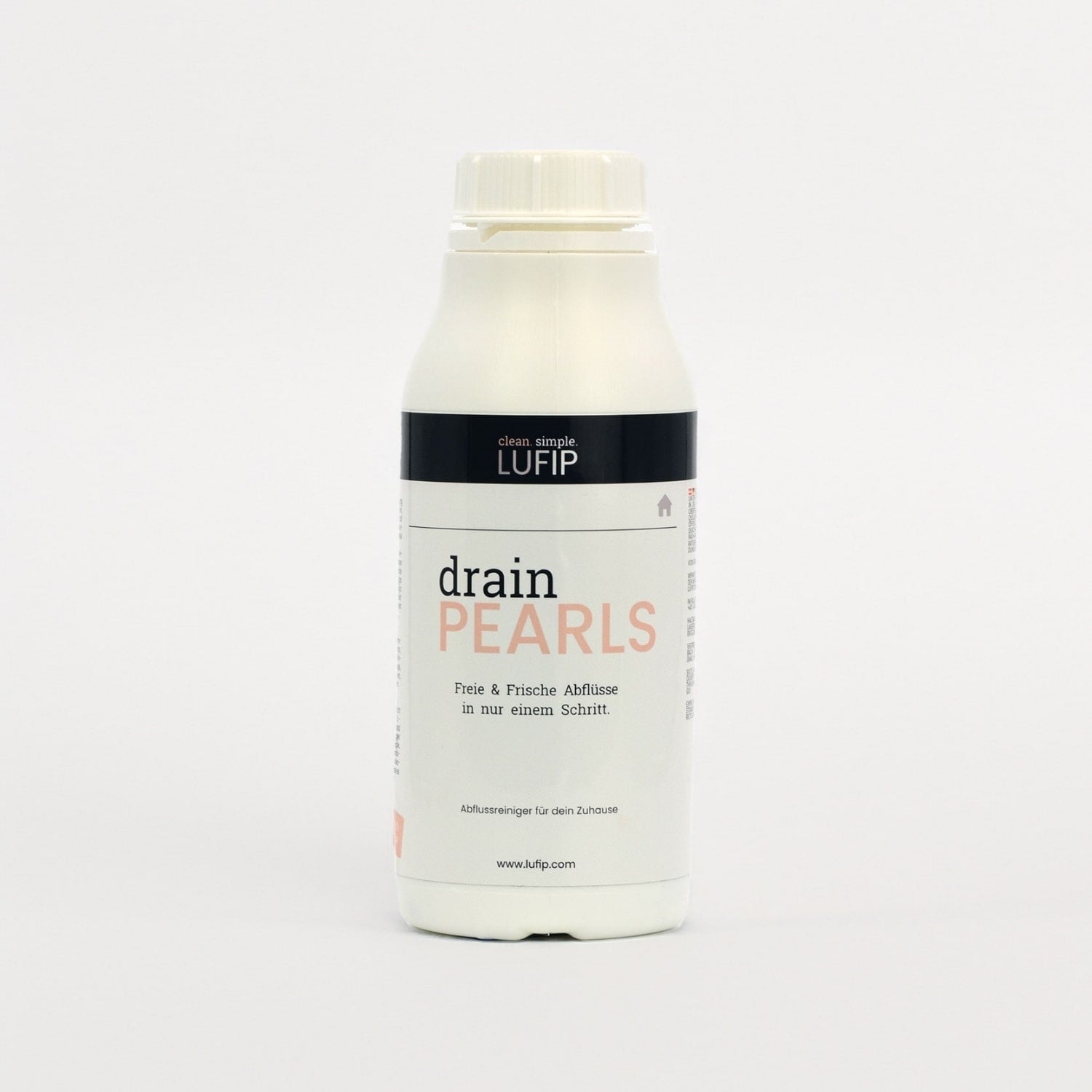 LUFIP Drain Pearls – Produktbild auf neutralem Hintergrund, effektiver Abflussreiniger für frische Abflüsse.